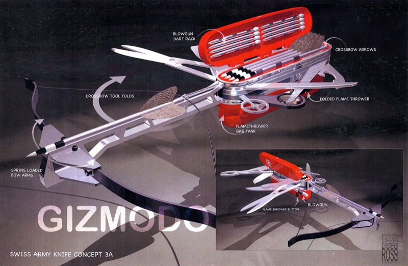 Illustration for article titled Get Smart's Swiss Army Knife Has Working Crossbow, Flamethrower and Blowgun